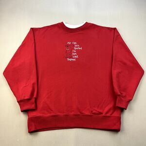 Vintage Cat Sweatshirt Womens Medium Red Rhinestone Grandma Kitten Funny 90s